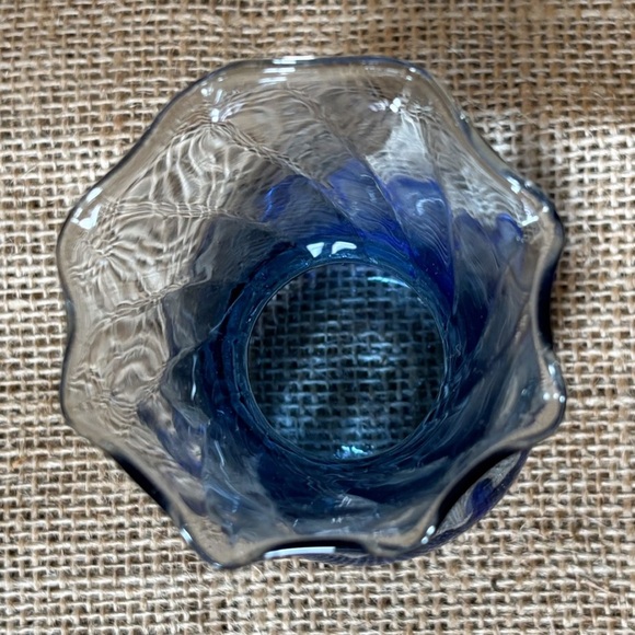 Vintage Miniature Blue Base Tint Vase Ruffle Trim Blown Glass Coastal Fairy Core - Picture 2 of 4